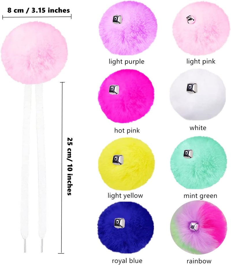 GUIFIER 2 PCS 8cm Roller Skate Pom Poms with Bells for Girls, Fluffy Faux Fur Pom Pom for Roller Skates, Tie on Roller Skate Pompoms Puff Balls with Shoelace, Quad Roller Skate Accessories (Hot Pink) - Image 3